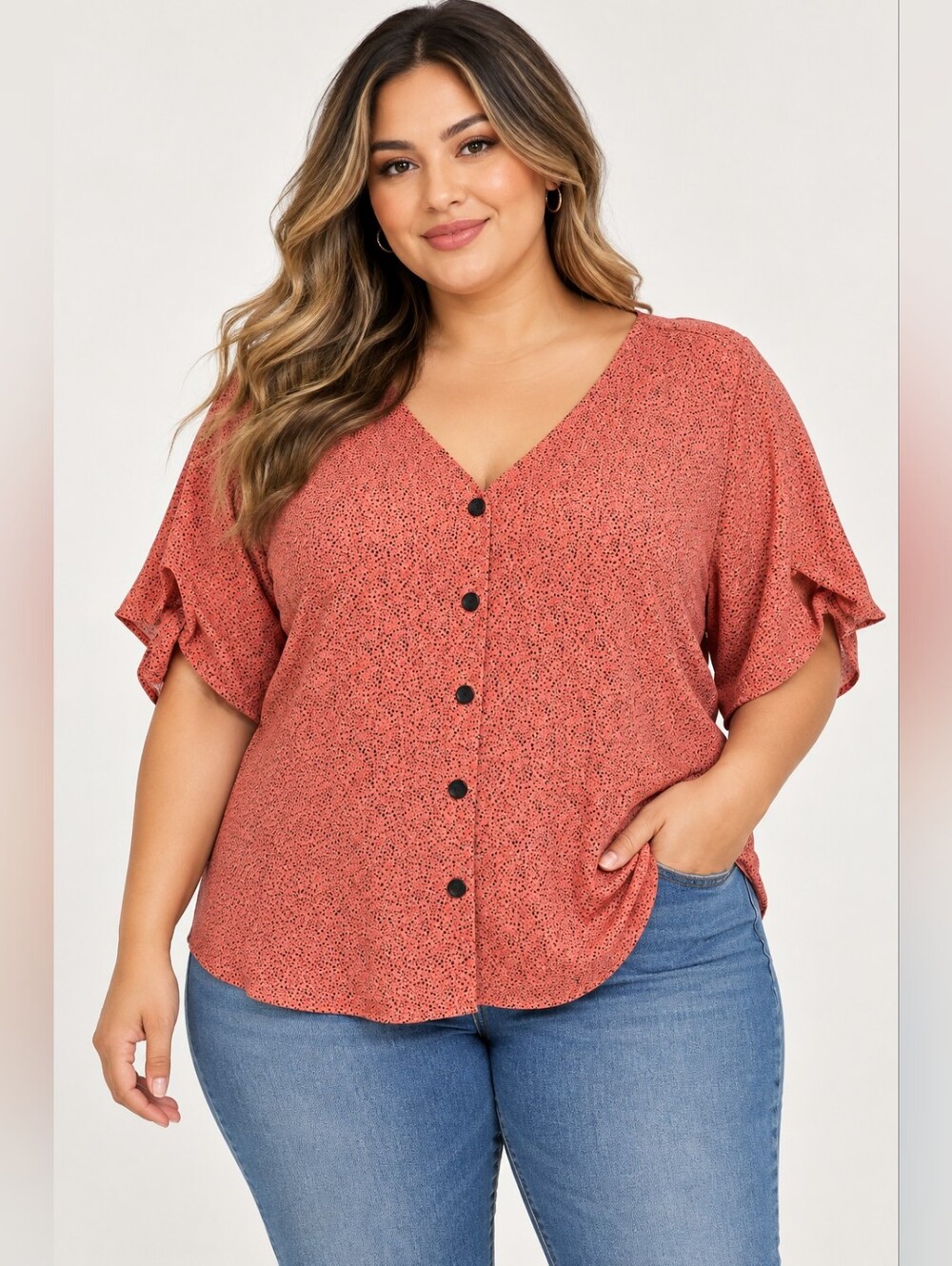 Apt. 9 Rust Speckle V-Neck Button Front Top